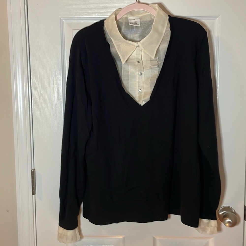 PERFECT by Carson Kressley Cashmere Blend Deep V Sweater w removable details XL